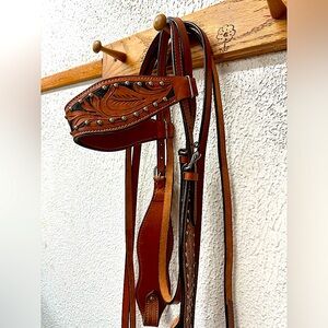 Tooled leather Western Headstall